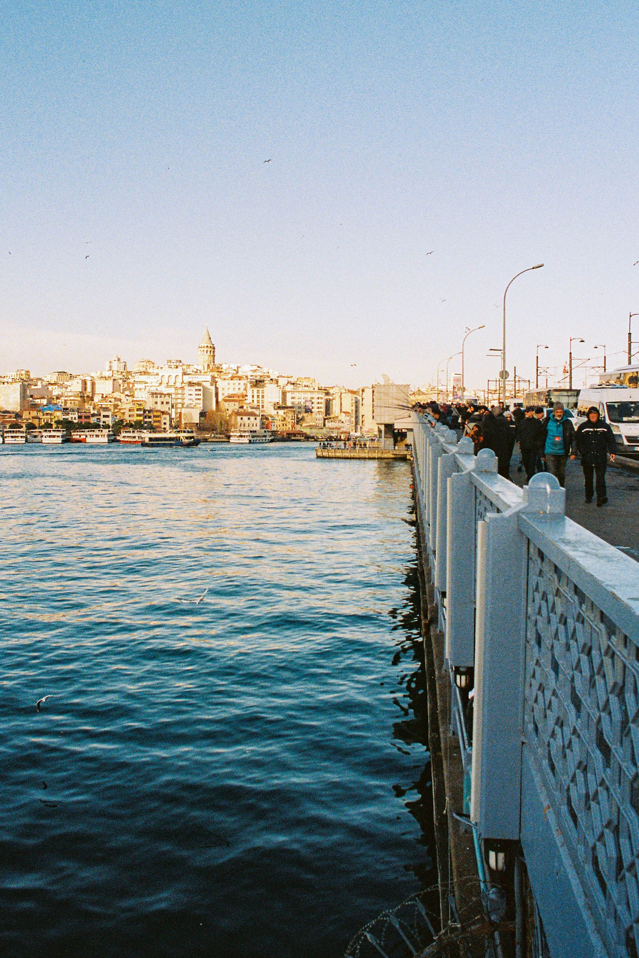Galata tower and Galata bridge, full of fishermen